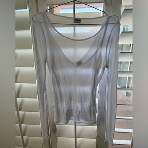 Abercrombie & Fitch White Ribbed Long-Sleeve Scoop Top